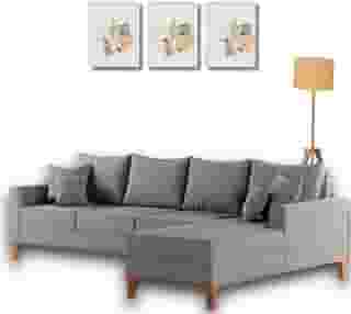 Sofá Beny com Chaise Direita, 2,60x1,40m, 4 Lugares, Linho, Base em Madeira. (Cinza)