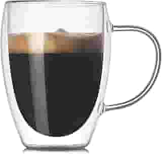 Xícara de Vidro Dupla para Café 450ml Canecas Durável de Vidro Resistente de Parede Dupla com Alça para Chá Quente Leite Latte Cappuccino Americano Bebida Premium