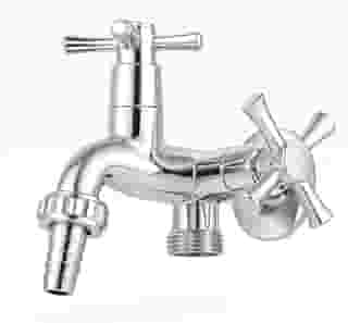 Torneira Dupla Parede para Lavanderia/Tanque – 2 Saídas (Máquina + Tanque) – com Bico Metálico – Abertura 1/4 de Volta – Rosca 1/2' x 3/4' – Alta Vazão