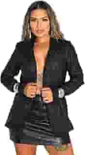 Blazer Feminino Casual Couro Ecológico Moda Premium