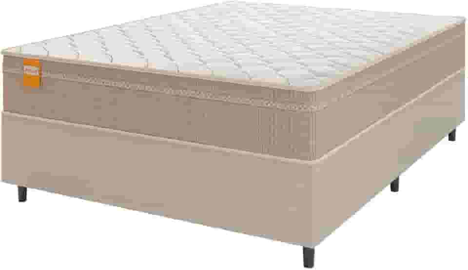 Cama Box Casal Colchão Molas Qatar 138x188x60cm Bege/Branco Inducol - Suporta Até 200 Kg Por Pessoa