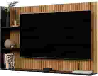 Painel Para TV 50 Polegadas Smart Para Sala Quarto Nicho Com Prateleira Berlim - Quality Móveis (Ripado/Preto)