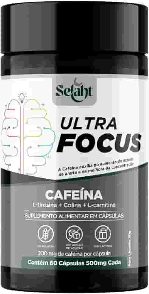 Ultra Focus Suplemento Alimentar com Cafeína 200 mg por Cápsula, Tirosina, Carnitina e Colina, Energia e Foco, 60 Cápsulas