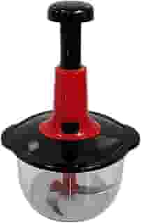 Processador de Alimentos Manual 3 Lâminas 1500ml – Picador Multifunção, Prensa Manual, Vegetais, Temperos e Papinhas, Rápido e Prático, Plástico Resistente (Preto/Vermelho)