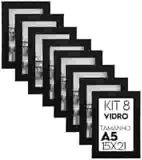 Kit 8 Porta Retrato 15x21 Moldura Premium C/Vidro Comum (Preto)