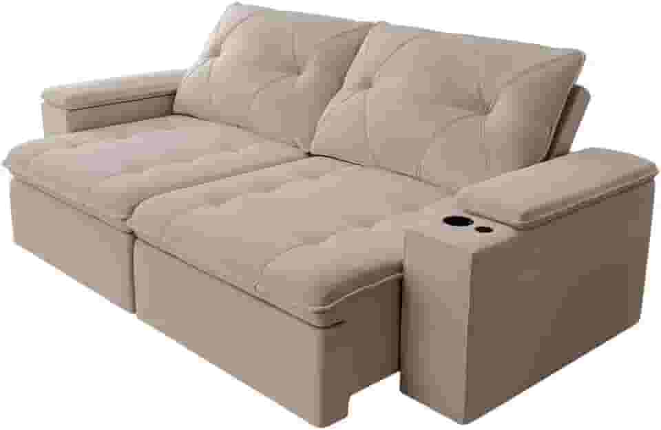 Sofá Retrátil e Reclinável 3 Lugares 2,12m c/Porta Copos Entrada USB Veludo San Diego