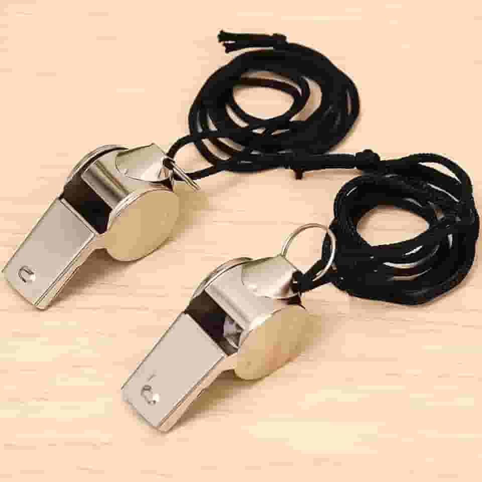 Apito de aço inoxidável com cordão, apito esportivo muito alto, perfeito para árbitros, treinadores, emergências, esportes ao ar livre