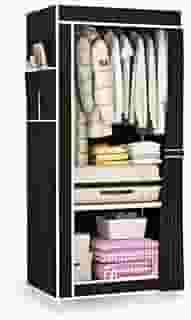 Armário Organizador Guarda Roupa Dobrável. A solução perfeita para o seu Closet! 1 Porta, Portátil, Multiuso com Bolsos Laterais - Preto