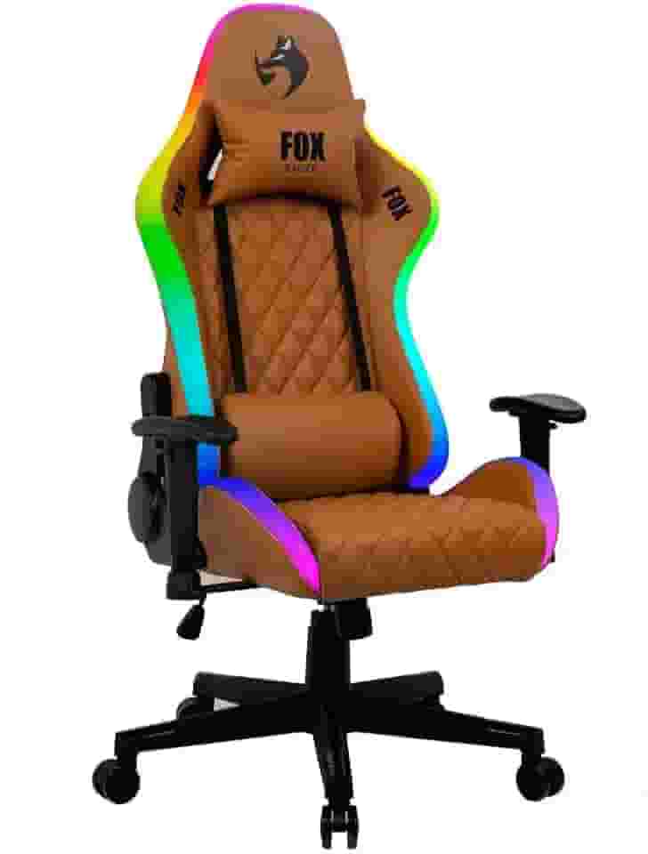 Cadeira Gamer Fox Racer até 130kgs com RGB e Iluminação LED com almofadas Reclinável Marrom
