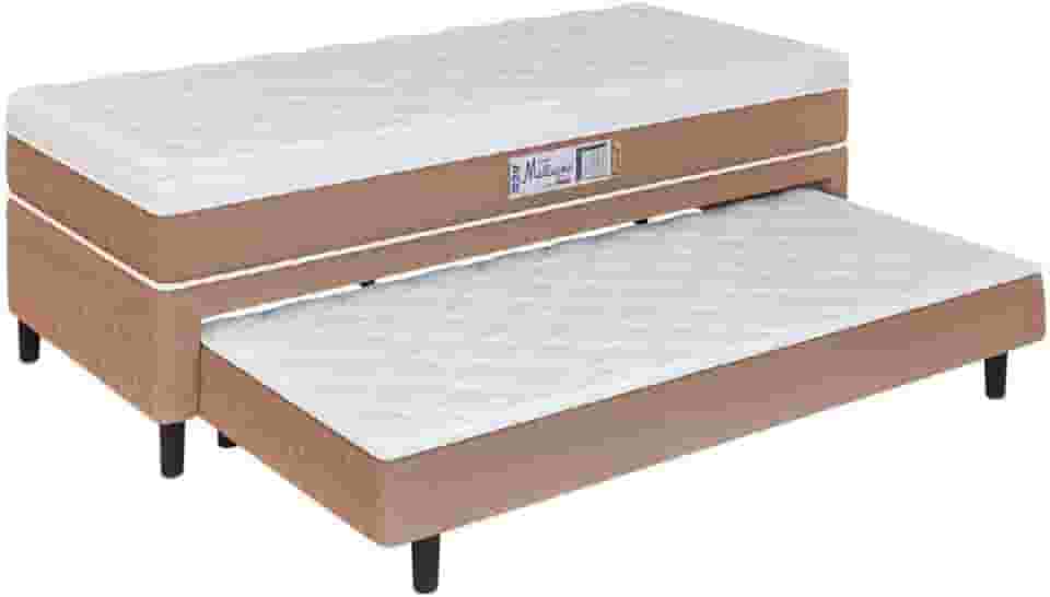 Cama Box Solteiro Com Cama Auxiliar Conjugada Espuma D28 Aspen 88x188x53cm Marrom/Branco Hellen
