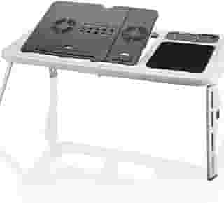 Mesa para Notebook Portátil com 2 Coolers USB, Suporte Ajustável, Porta Copo e Mouse