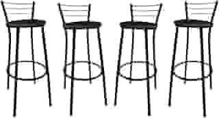 KIT Jogo 4 Banqueta Alta Preta Balcão Cozinha Sala Jardim