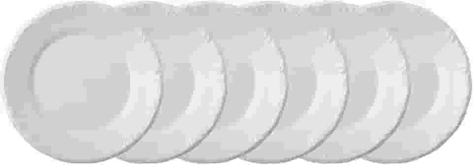 Porcelana Schmidt, Estojo com 6 Pratos Rasos em Porcelana - Modelo Redondo com Relevo Pomerode - Branca