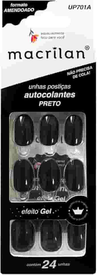 Macrilan Unhas Postiças Formato Amendoado Com Adesivo - Preto - Plástico Abs Up701A -