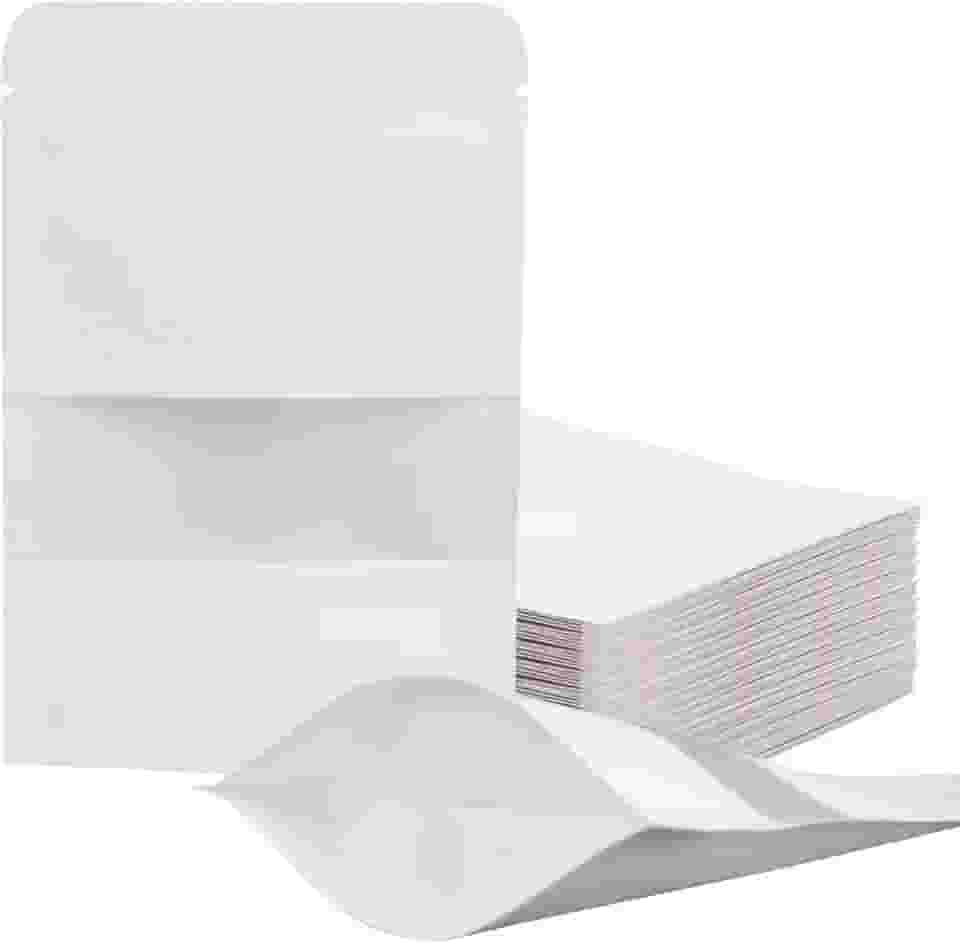 Saco de Papel Stand Up Pouch Kraft Branco C/Plástico Hermético Impermeável C/Visor (Pacote com 50 Unidades) (18x26cm)