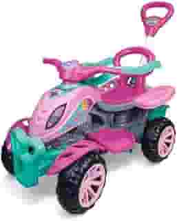 Carrinho De Passeio Rosa Infantil Quadriciclo Lady Star com Haste Guia, Pedal, Anel de Proteção e Rodas Antiderrapantes para Crianças