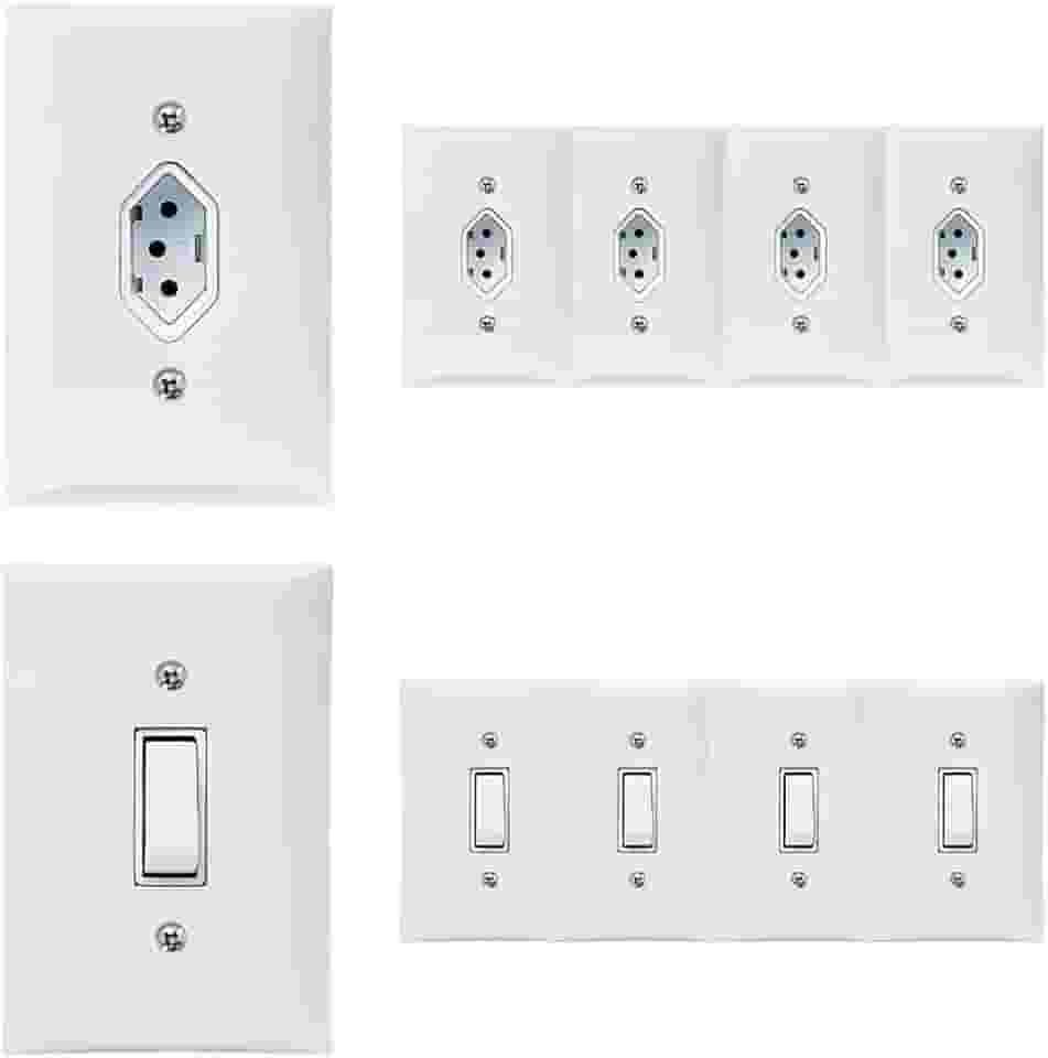 Kit 5 Tomadas Simples 2p+t 10A + Kit 5 Interruptores Simples 1 Tecla Com Espelho Branco Com Inmetro Bivolt 127V e 250V