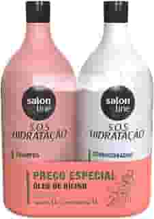 Salon Line, Kit Shampoo e Condicionador, SOS Hidratação, Óleo de Rícino, Vegano - Cabelos Lisos, Ondulados, Cacheados e Crespos, 1 L cada