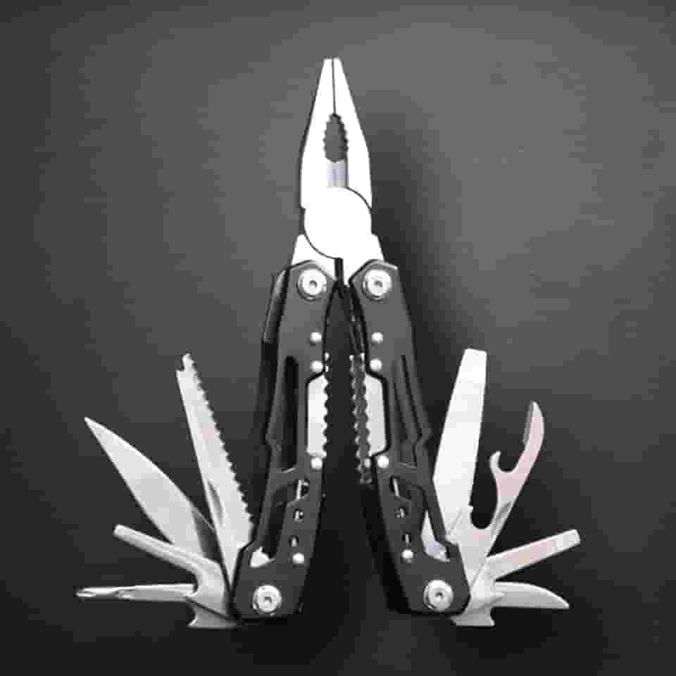 Mini multiferramenta 12 em 1, alicate de ponta agulha, canivete de bolso, chaveiro, abridor de garrafa, presentes para homens, equipamentos de acampamento, caminhadas, preto