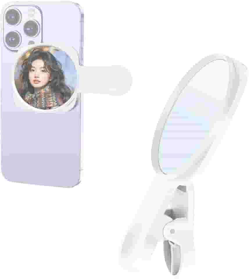 Rookii Espelho de selfie compacto para celular, câmera traseira, clipe universal para iPhone 15/14/13/12 Android Samsung Smartphone Selfie Vlog acessórios (branco)