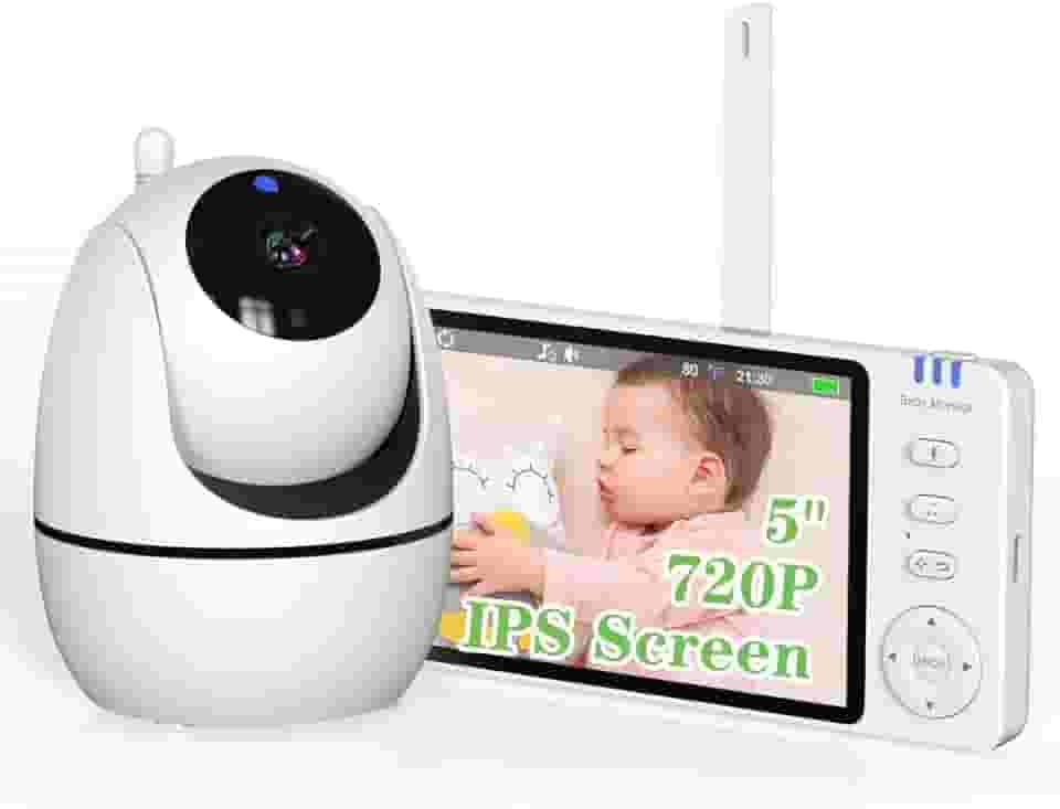 Babá Eletrônica com Tela, 5" 1080p HD Monitor de Bebê com Câmera, baby monitor Sem Wifi, Visão Noturna, Comunicação Bidirecional, Sensor de Temperatura, Panorâmica Inclinação, 110/220v