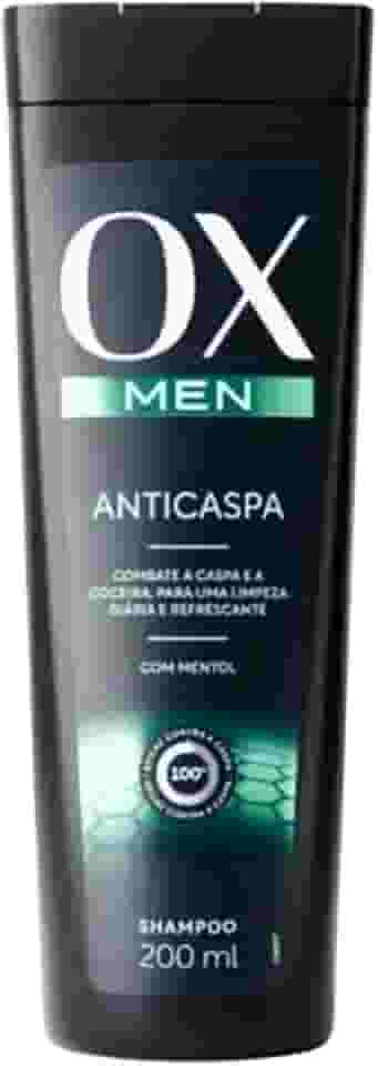 Shampoo Anticaspa OX MEN Com Mentol para Homens, Combate Caspa e Coceira, Limpeza Diária e Refrescante, Sistema de Beleza Duradoura, 200ml