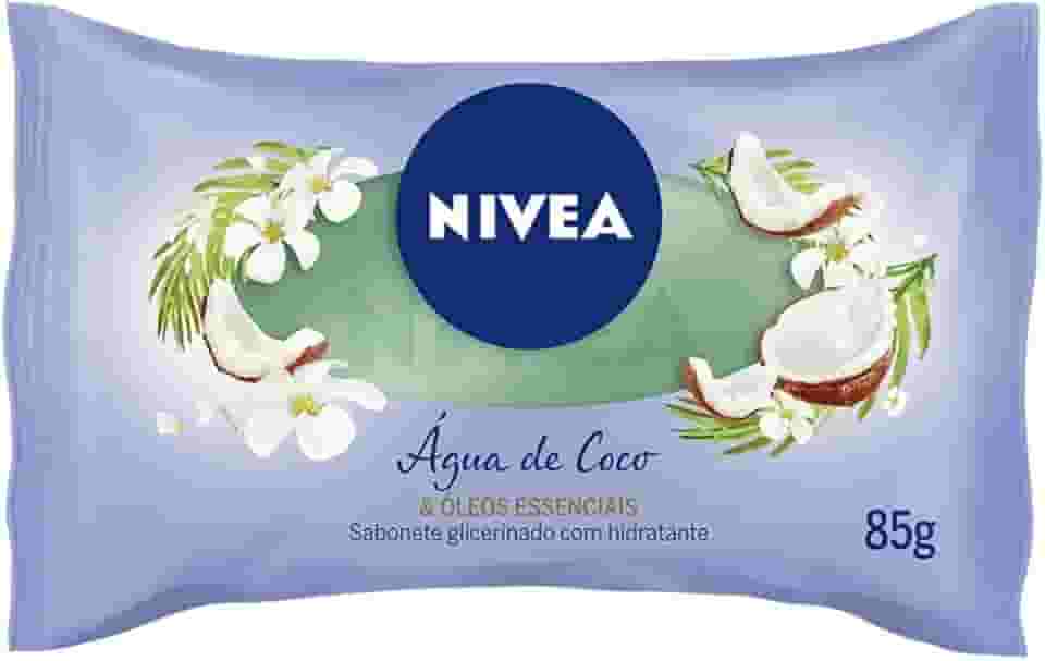 NIVEA Sabonete em Barra Água de Coco & Óleos essenciais - Limpa e cuida da pele, com óleos essenciais e glicerina, espuma cremosa, hidratação e maciez, fragrância intensa, pele perfumada - 85g