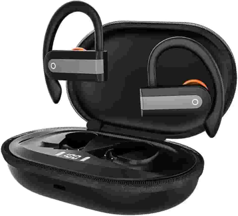 Fone de Ouvido Bluetooth Esportivo 5.4 com Gancho Som HD, Bateria Duradoura, Resistente à Suor IPX5, Cancelamento de Ruído, Microfone, LED Display e Conexão Sem Fio Estável para Corrida e Academia