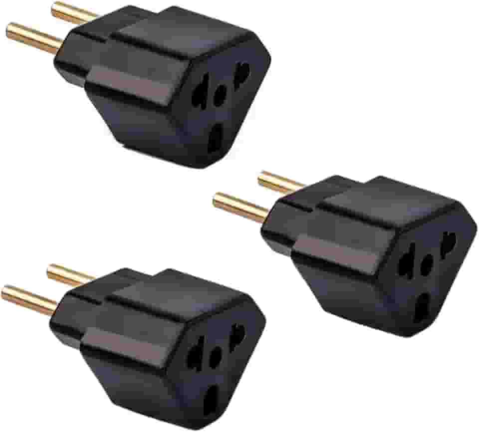 Kit 3 Adaptadores de Tomada Universal 10A e 20A 2 Polos Padrão Brasileiro e Americano - Preto