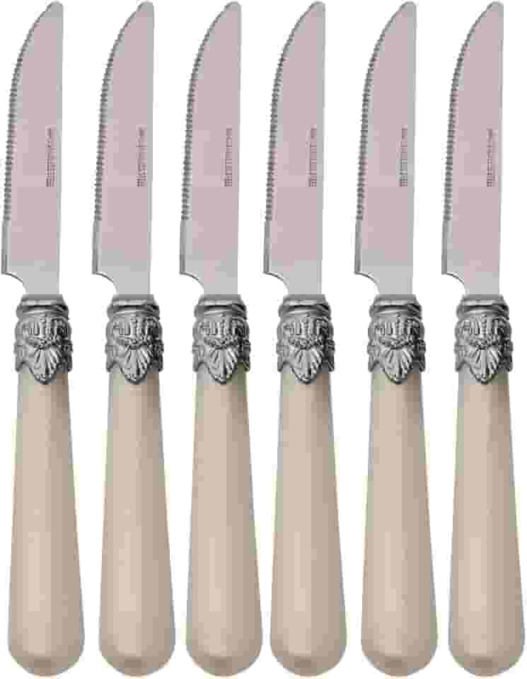 Mimo Style Faca de Churrasco Romântico, Aço Inoxidável e Cabo Polipropileno. Tem o Estilo Vintage e Elegante Para Completar Sua Mesa. Ideal para Todas as Ocasiões. Livre de BPA, Resistente e Durável