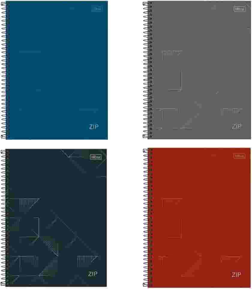 Kit de Caderno, 01 Matéria, Capa Dura, Zip, 80 Folhas, Tilibra, Pacote com 4 Unidades