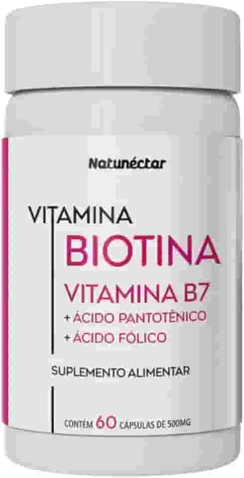 Biotina Com Vitamina B5 e B9 Fortalecedor de Unhas e Cabelo 500mg 60 Cápsulas - Natunéctar