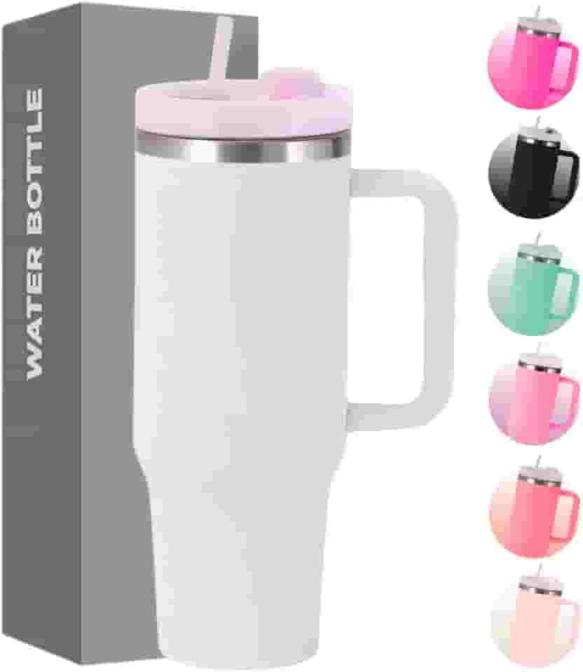 Copo Térmico com Tampa 1200 Ml Caneca Garrafa Térmica Com Canudo - Inox Parede Dupla (Branco)