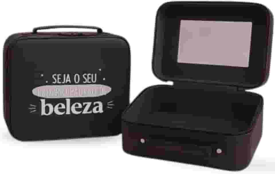 Maleta Organizadora de Maquiagem com Espelho, Forro Macio, Espaço Amplo sem Divisórias, Elásticos Internos e Alça – Ideal para Viagens e Rotina de Beleza – Three Brothers (Maleta Maquiagem Preta)