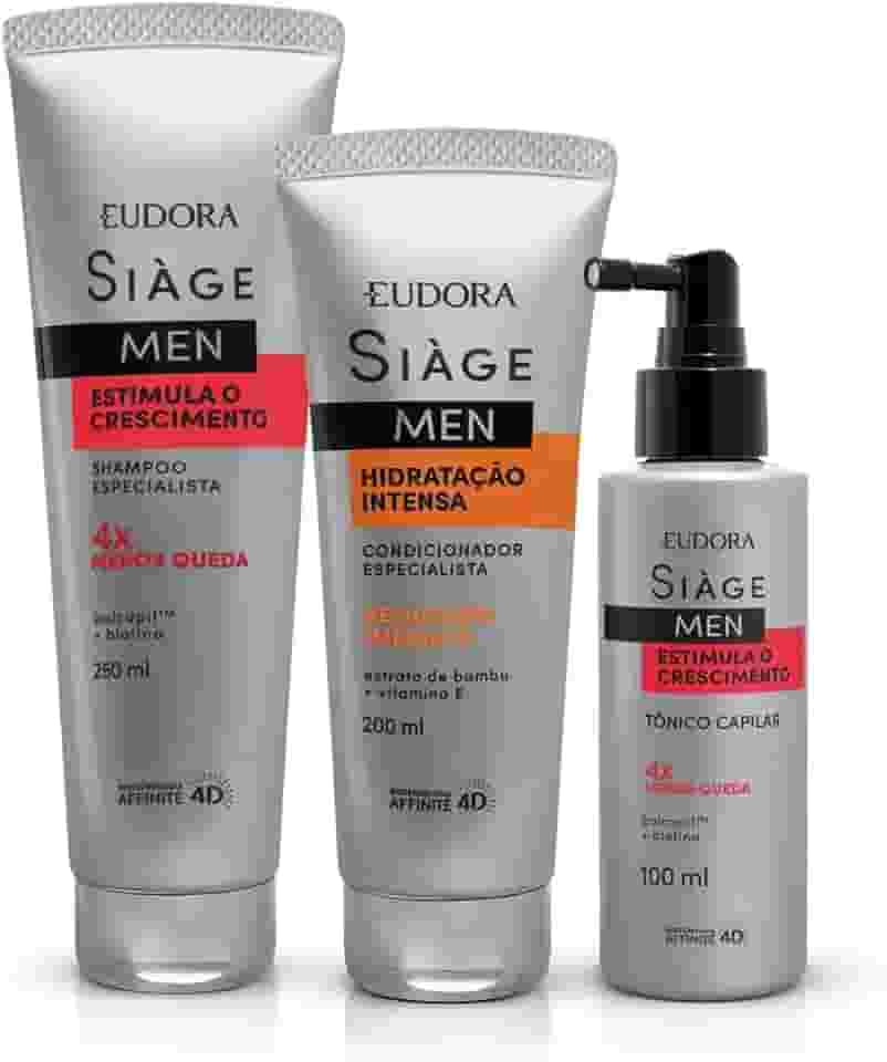 Eudora Kit Siàge Men: Shampoo Estimula o Crescimento 250ml + Condicionador Hidratação Intensa 200ml + Tônico Capilar Estimula o Crescimento 100ml
