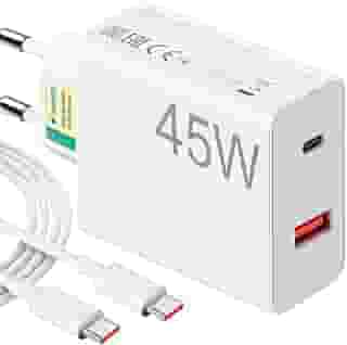 Carregador Turbo 45W Ultra Rápido Tipo C e USB Com Carregamento Rápido + Cabo Tipo C Compatível Com Todos Os Dispositivos, Android, Ios 15/16, Xiaomi - Todos Dispositivos Celulares