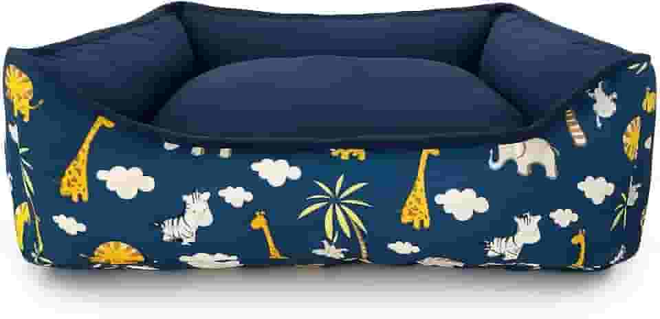 Cama PET dupla face com zíper para fácil remoção da espuma e lavagem (Médio, Azul Escuro Safari)