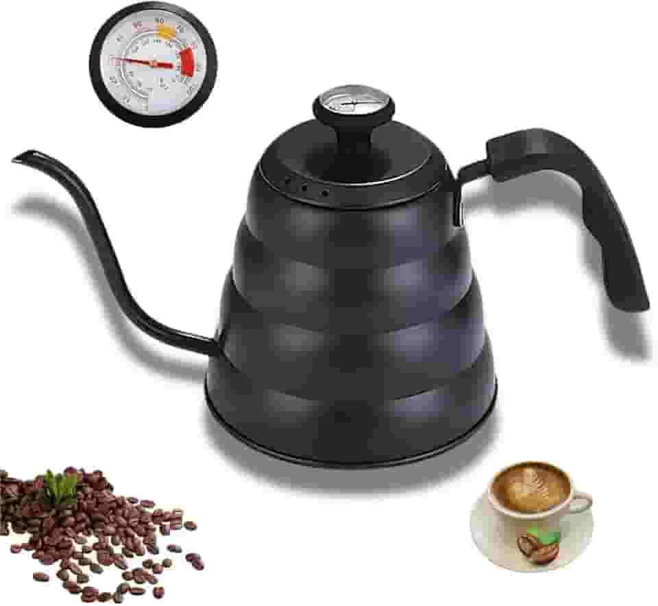 Chaleira Bule Bico de Ganso Inox com Termômetro 1,2L – Café Barista, Chá e Infusões – Preta