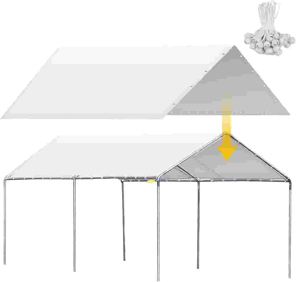 3 x 6 m Cobertura de garagem resistente à prova d'água para garagem para carro capa de substituição com 50 elásticos esféricos, apenas tampa superior, moldura não incluída