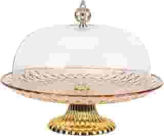 Boleira de Plástico com Pé e Tampa, Queijeira, Boleira com Tampa, Porta Bolo, Prato para Bolo com Tampa, Prato de Bolo, 29.5x29.5x22.5cm