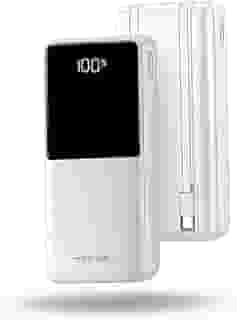 Power Bank Carregador portátil 20000mAh com Carregamento Turbo 22.5W, Saída Rápida Tipo-C e Lightning Integrados, Compatível com Android e iPhone, Cabo Embutido e Visor Digital de Carga (Branco)