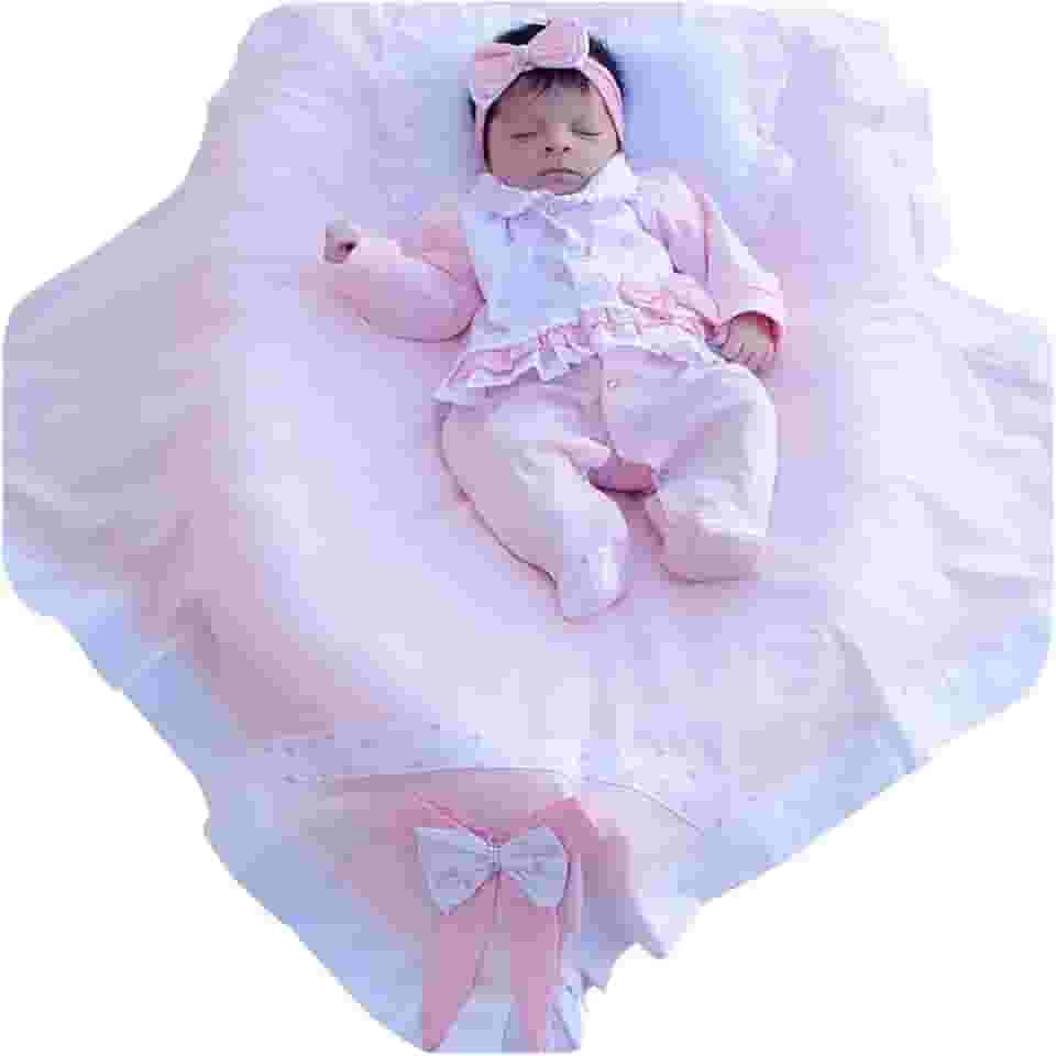 Duda Estrela - Saída de Maternidade Para Bebê Menina - 4 Peças - Rosa - 47cm - Manga Longa - Classico - 100% Algodão