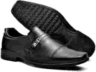 Sapato Social Masculino Em Couro Sintético Envernizado Design Elegante com Detalhe em Metal Bico Quadrado Sofisticado Sola Emborrachada Antiderrapante Ideal Para Casamentos Festas Trabalho e Uso Diário.