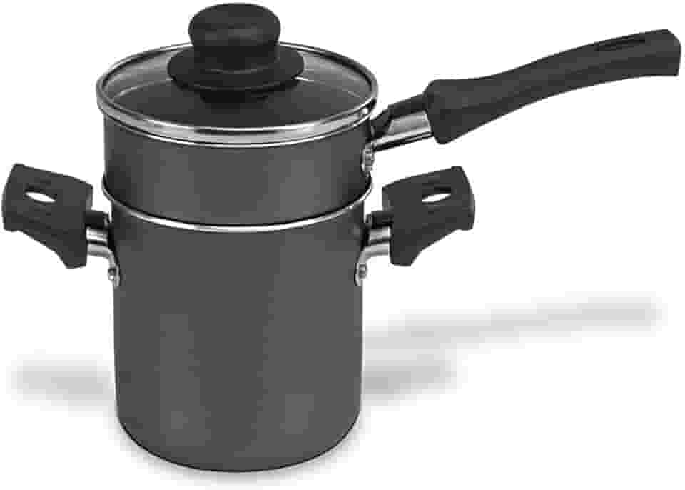 Multiflon Mini Cuscuzeira 10 centimetros Aluminio Antiaderente com Cabo e Tampa de Vidro Preto Vermelho Linha Versátil Resistente Durável e Saudável