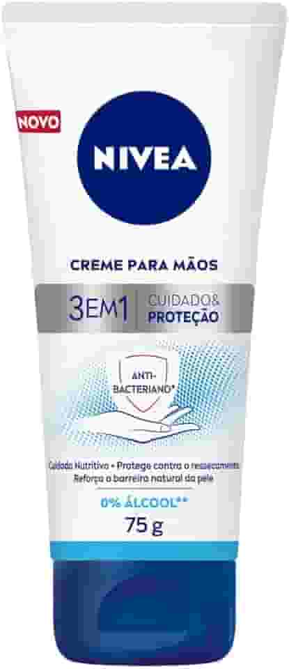 NIVEA Creme para Mãos Ação Antibacteriana 3 em 1 75g - Creme 3 em 1 com ação antibacteriana e sem álcool etílico, hidrata e protege as mãos do ressecamento, fortalecendo a barreira natural da pele