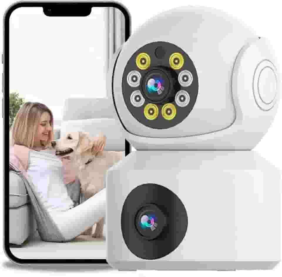 Câmera de Segurança IP Wi-Fi com Lente Dupla, 1080P, Visão Noturna LED, Rotação 360°, Branca (2.4gHZ wifi)