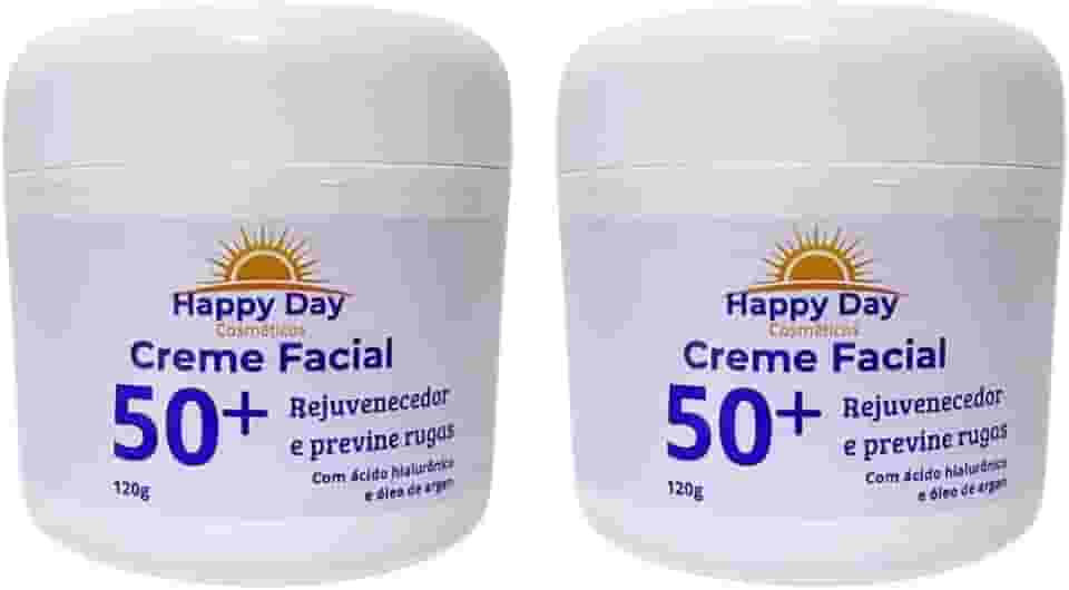 Kit 2 Creme Facial 50+ Para Rugas Com Acido Hialurônico Antirrugas e Antissinais 120g Happy Day Cosméticos