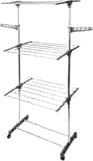 HOLTTER, Varal Chão Vertical 3 Andares Aço Inox Dobrável Regulável Retrátil Portátil Rodinhas Preto, Azul (Preto)