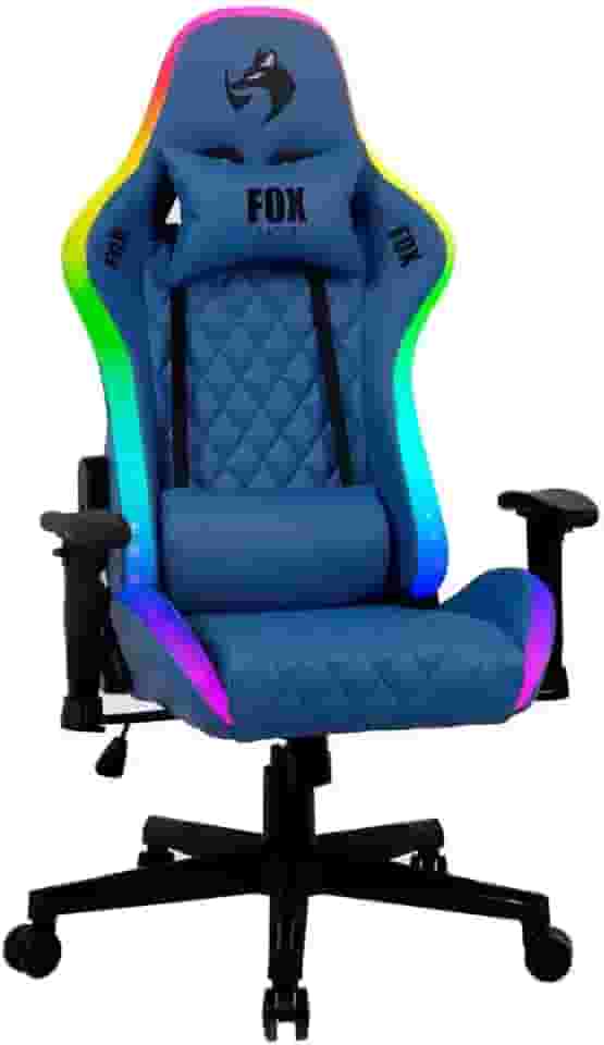 Cadeira Gamer Fox Racer, até 130kgs, com RGB e Iluminação LED, com almofadas, Reclinável, Azul
