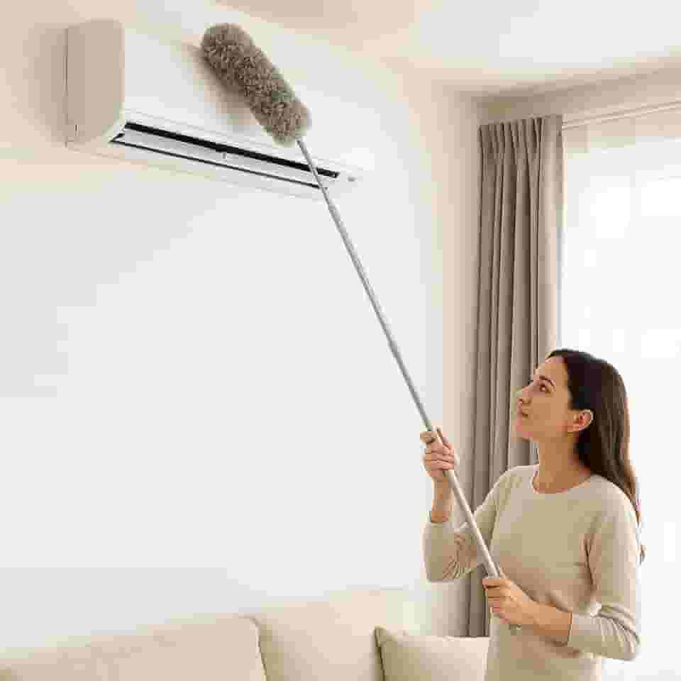 Espanador de Pó Telescópico de Microfibra – Extensível Até 2,80m, Lavável e Flexível – Ideal para Tetos, Ventiladores, Lustres, Ar-Condicionado e Trilhos de Cortina